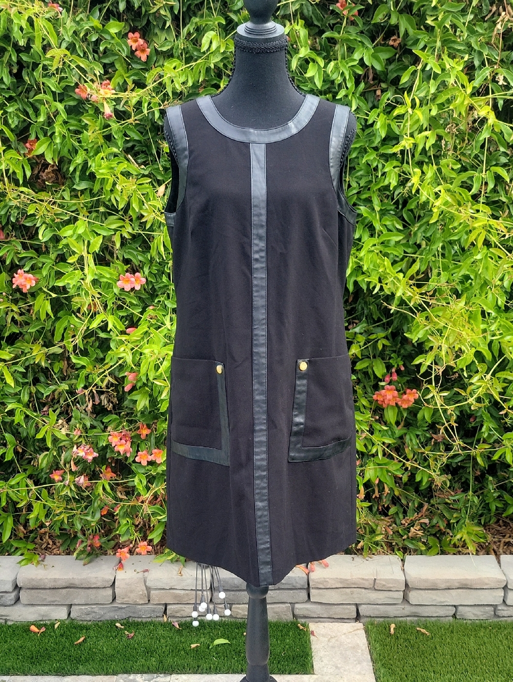 Black Mini Dress with leather and Gold Accents